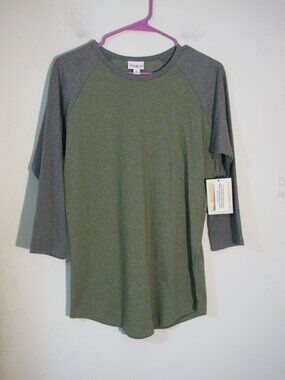 LuLaRoe Randy Top Medium NWT Ret $35 Green with Gray Sleeves Stretch